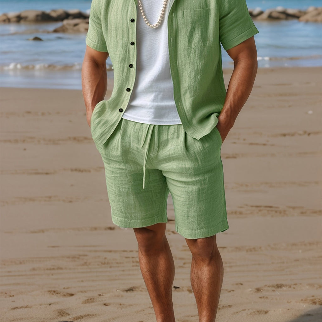 Leinenset Regular Fit Kurzarm Hemd und Shorts – Crest