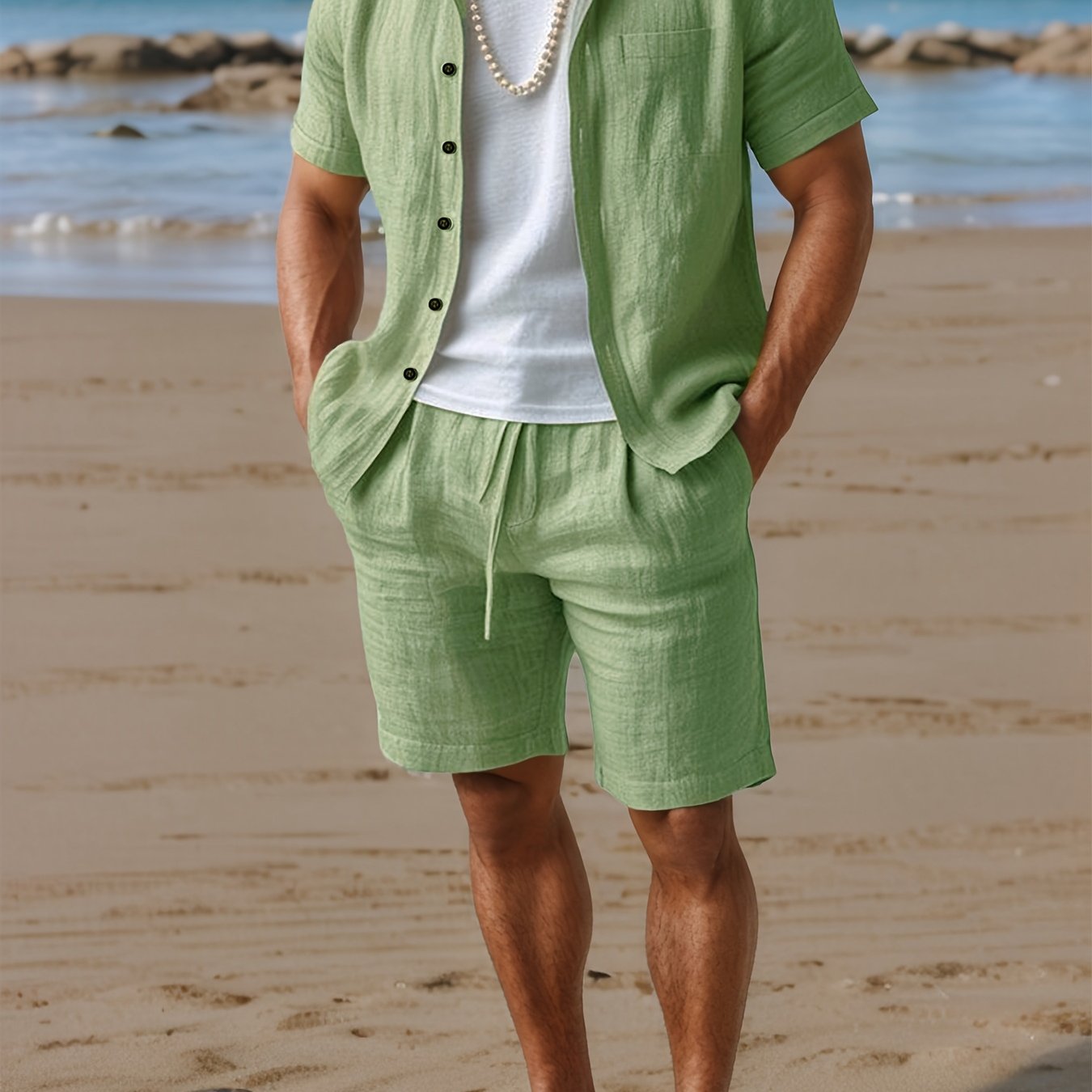 Leinenset Regular Fit Kurzarm Hemd und Shorts – Crest