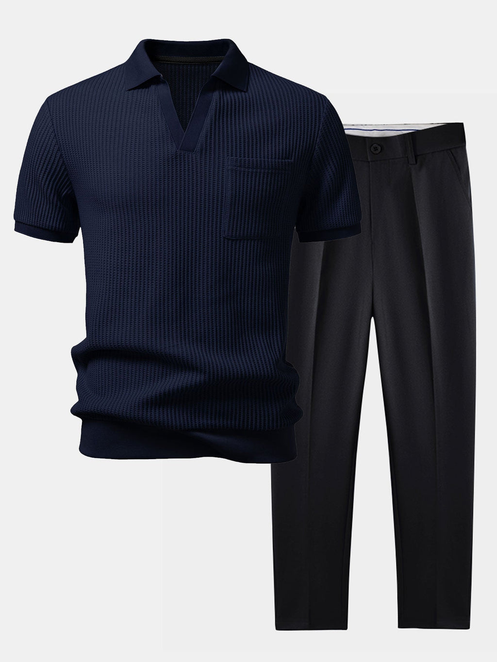 Set Waffelstrick Slim Tapered Poloshirt & Hose – Daxel