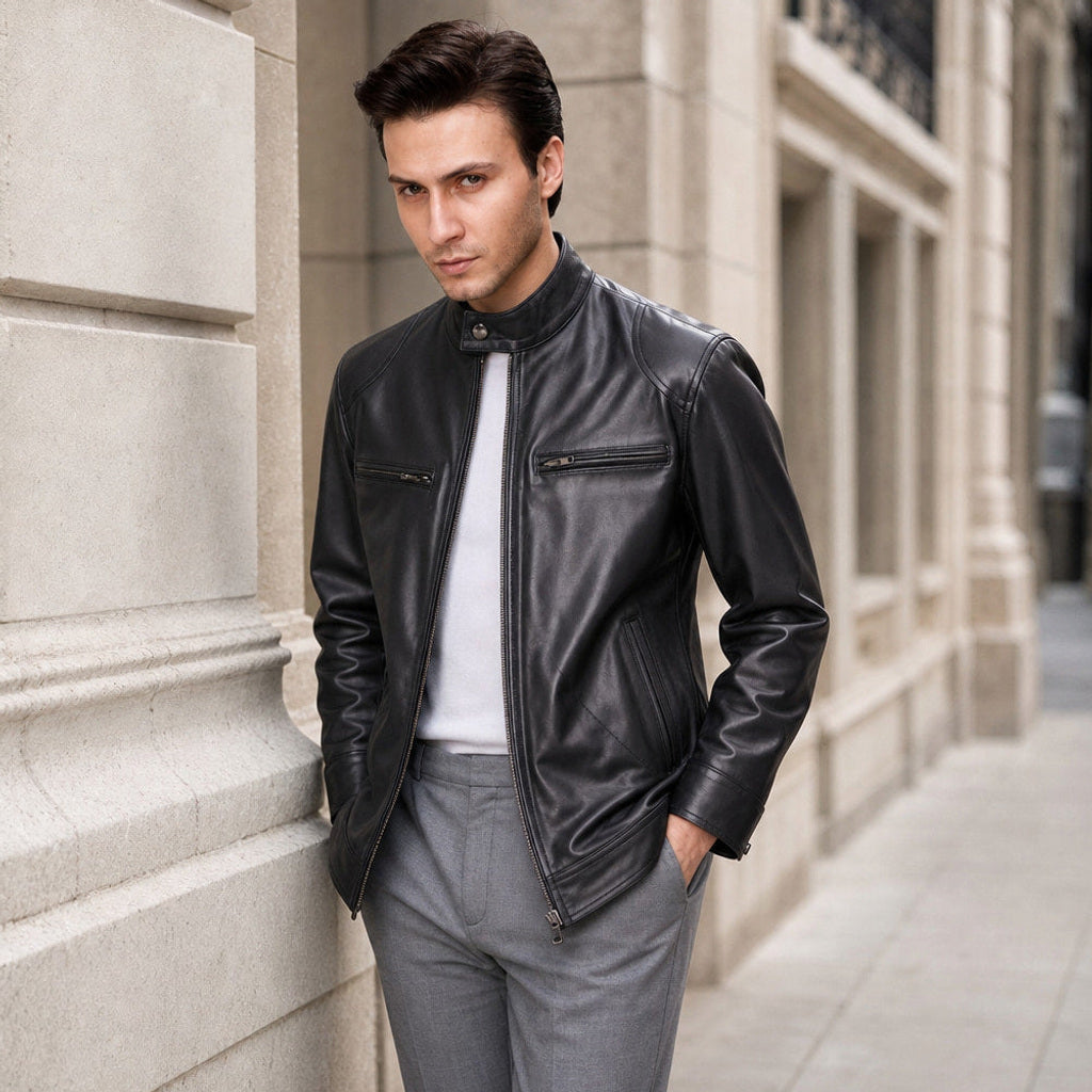 Arnolf | Lederjacke Cafe Racer Schwarz