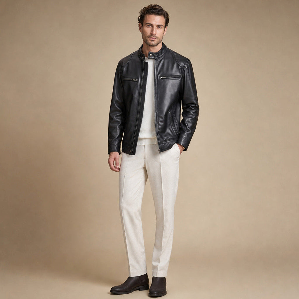Arnolf | Lederjacke Cafe Racer Schwarz