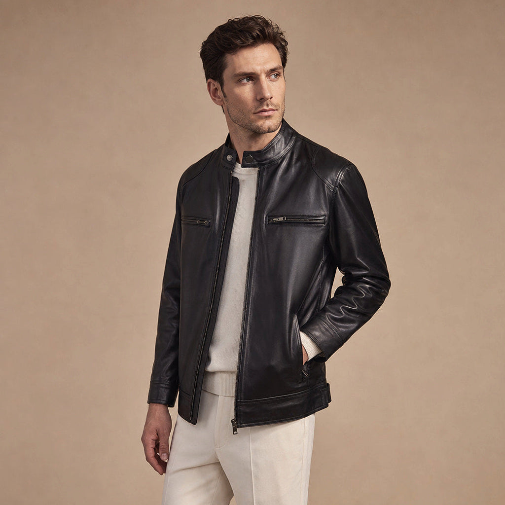 Arnolf | Lederjacke Cafe Racer Schwarz