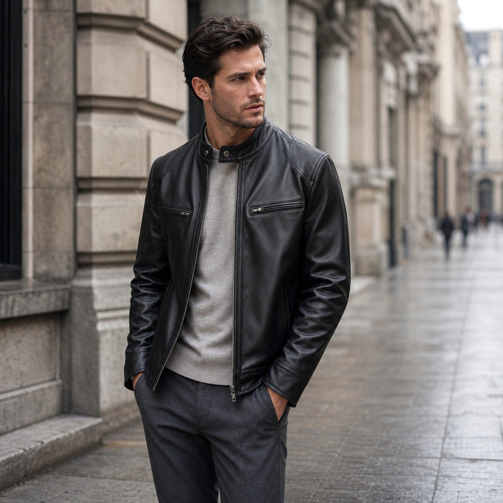 Arnolf | Lederjacke Cafe Racer Schwarz