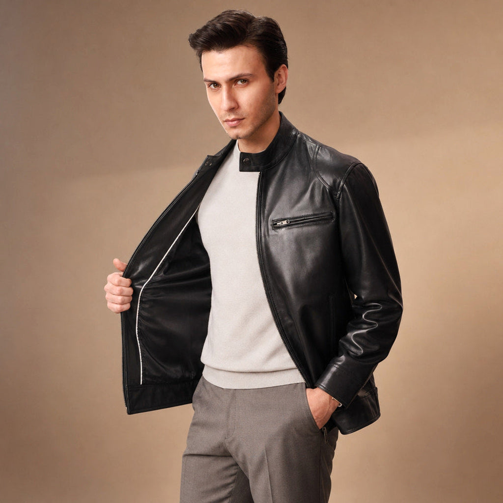Arnolf | Lederjacke Cafe Racer Schwarz