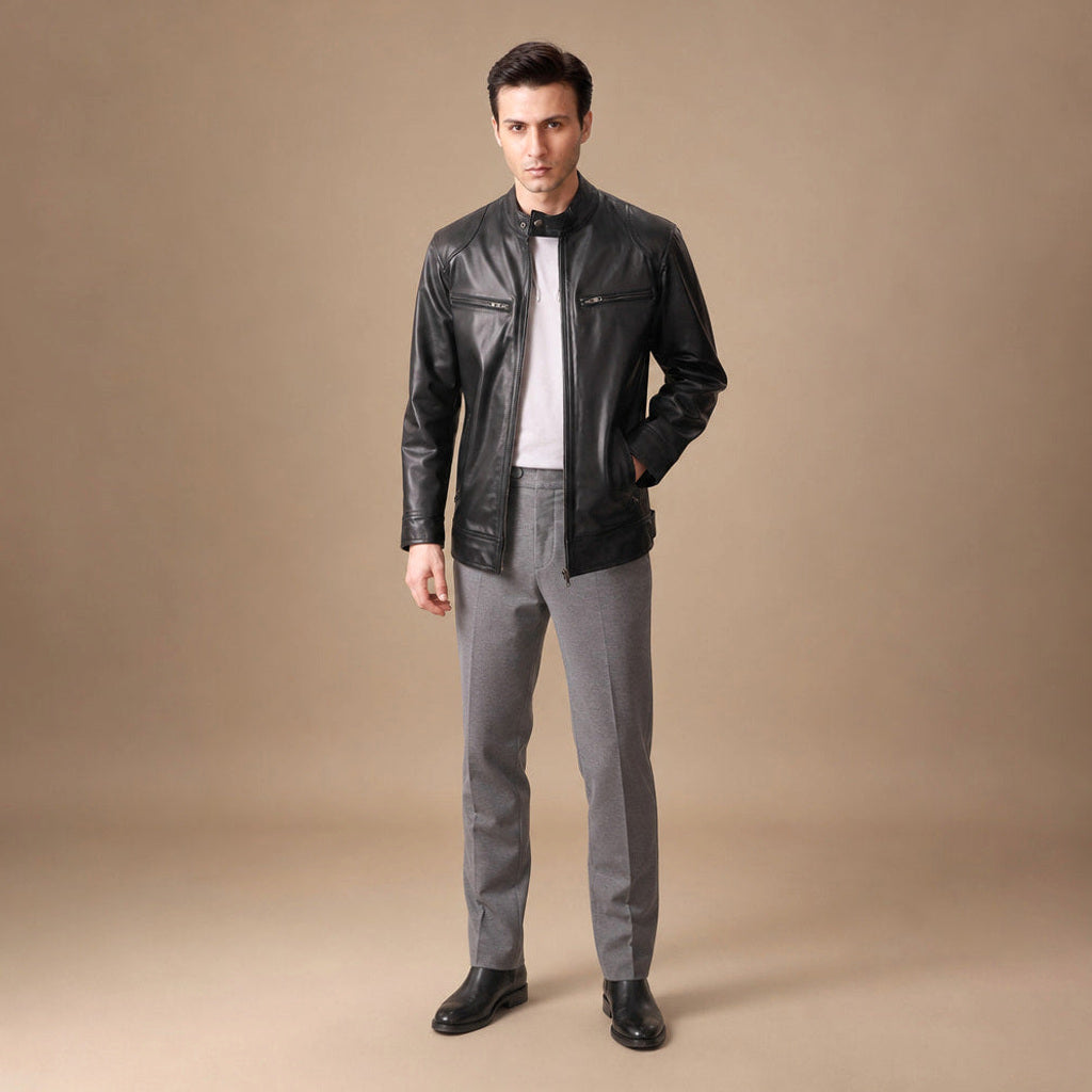 Arnolf | Lederjacke Cafe Racer Schwarz
