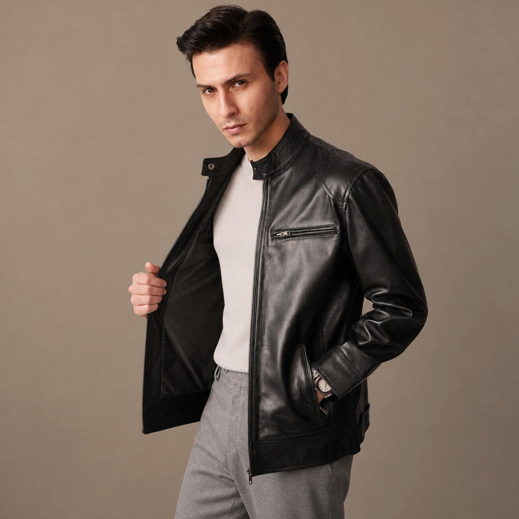 Arnolf | Lederjacke Cafe Racer Schwarz