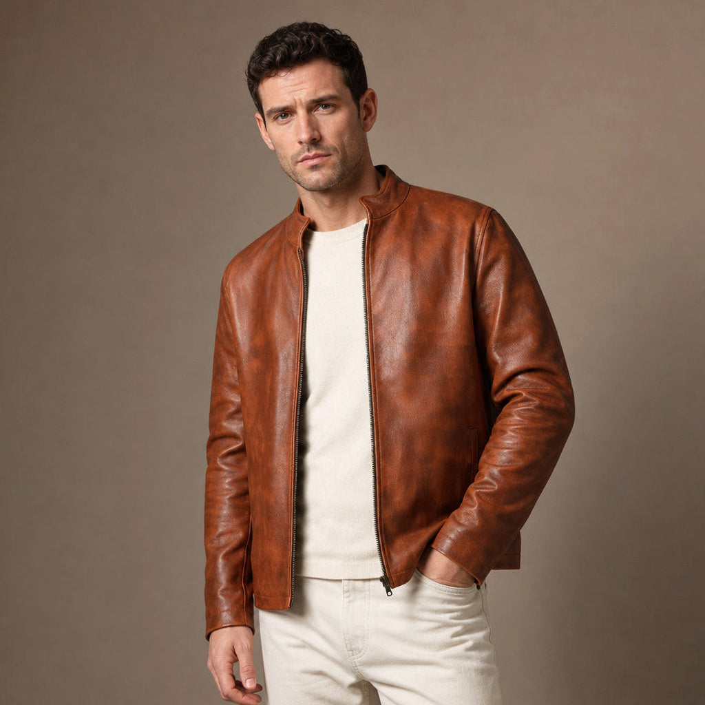 Bernhard | Lederjacke Lammfell Kastanienbraun