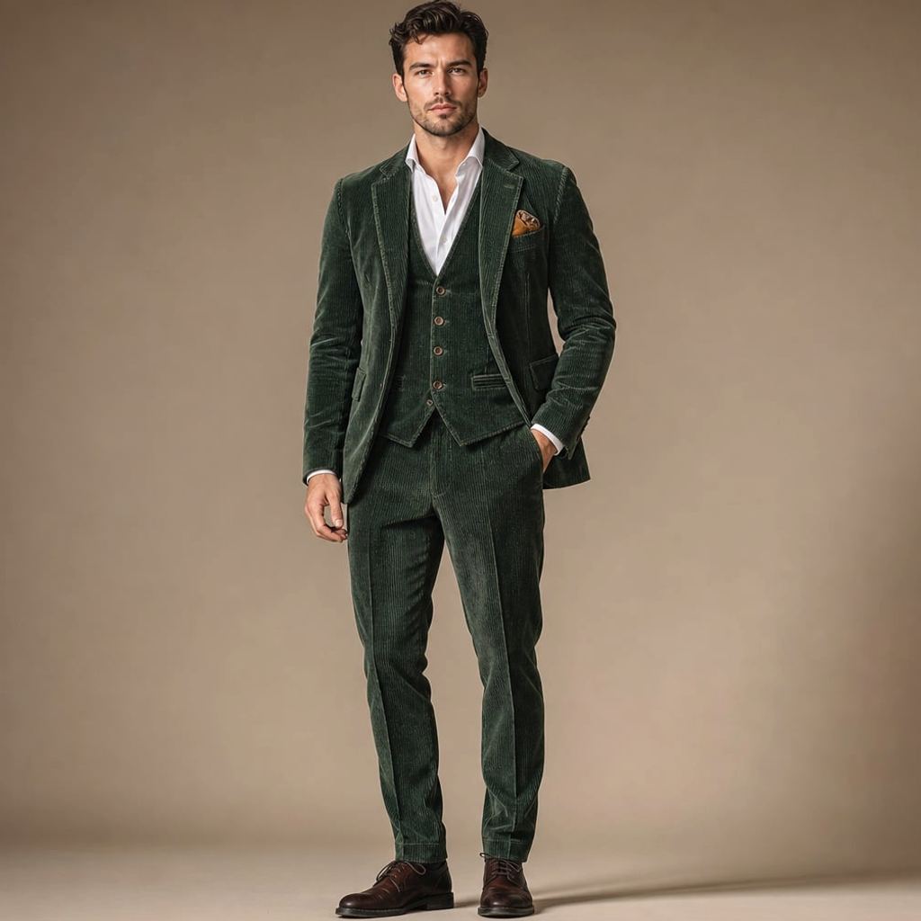 Blazer Gilet Set Cord Woll-Mischgewebe Strukturiert – Thierry