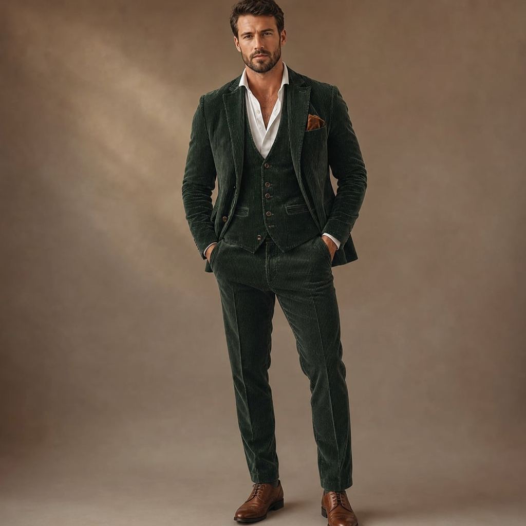 Blazer Gilet Set Cord Woll-Mischgewebe Strukturiert – Thierry