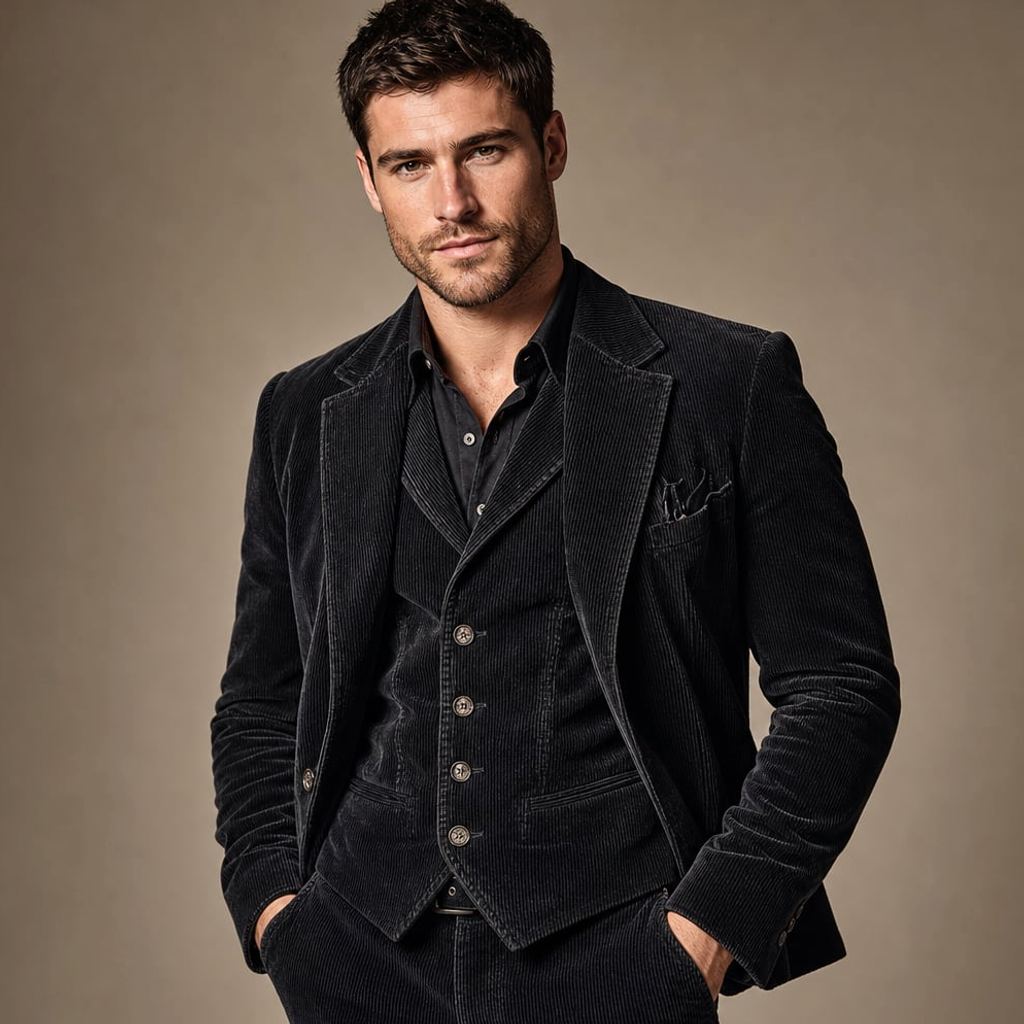 Blazer Gilet Set Cord Woll-Mischgewebe Strukturiert – Thierry