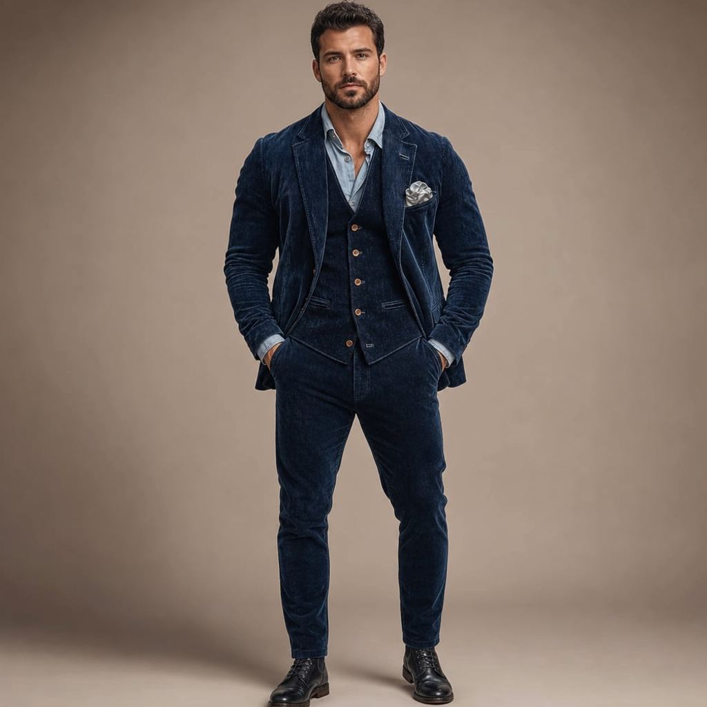 Blazer Gilet Set Cord Woll-Mischgewebe Strukturiert – Thierry