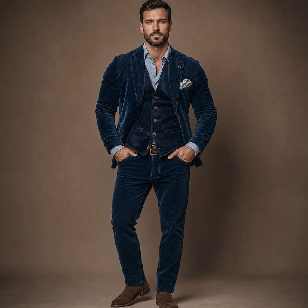 Blazer Gilet Set Cord Woll-Mischgewebe Strukturiert – Thierry