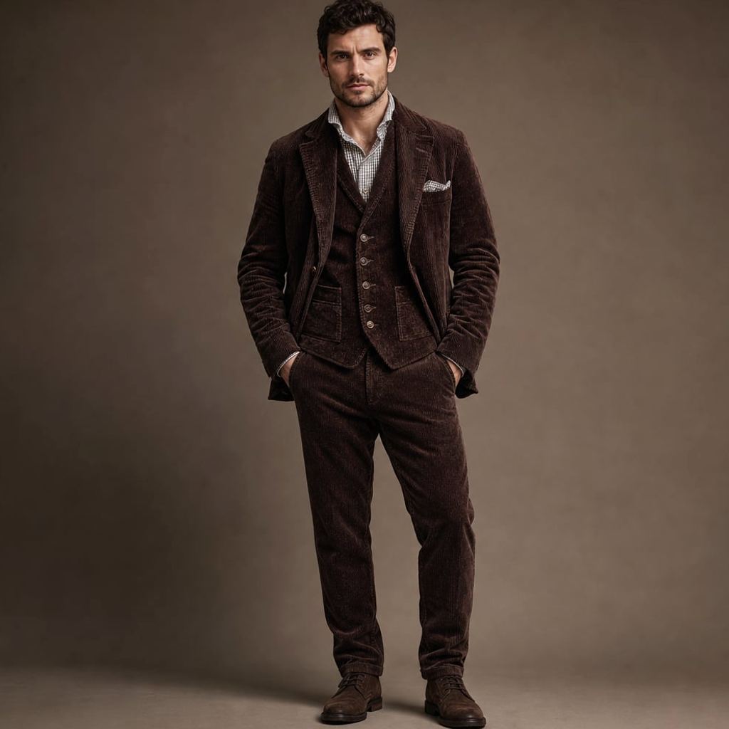 Blazer Gilet Set Cord Woll-Mischgewebe Strukturiert – Thierry