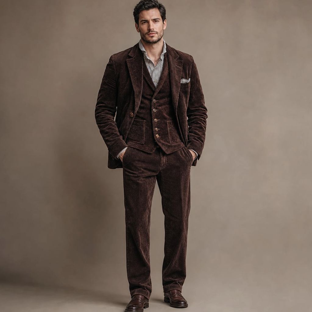 Blazer Gilet Set Cord Woll-Mischgewebe Strukturiert – Thierry