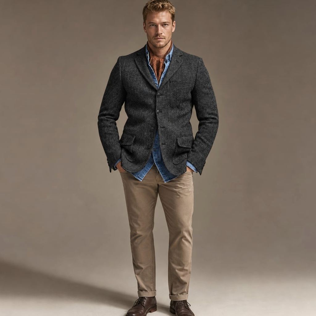 Blazer Herren Fischgrat-Tweed Einreiher Dunkelgrau – Cäsar