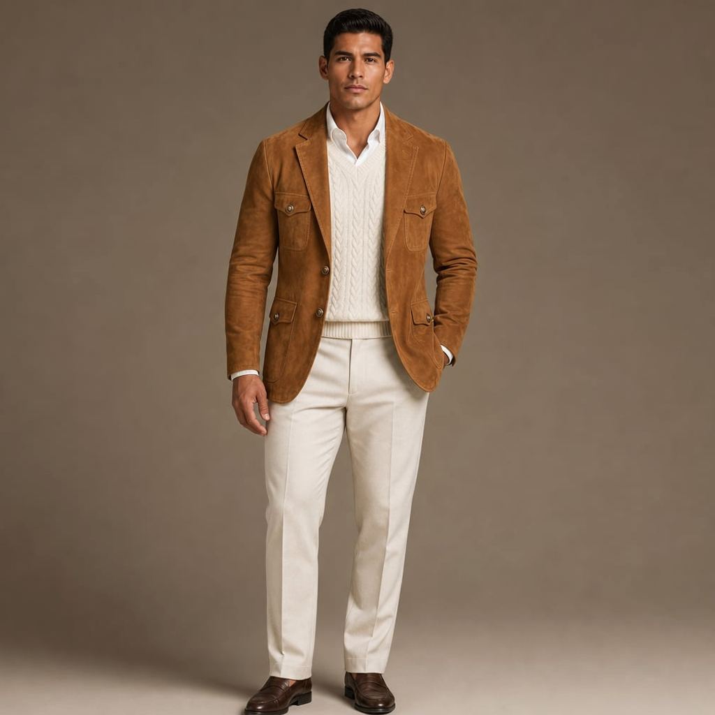 Blazer Herren Wildleder-Optik Relaxed Fit Braun – Eugen