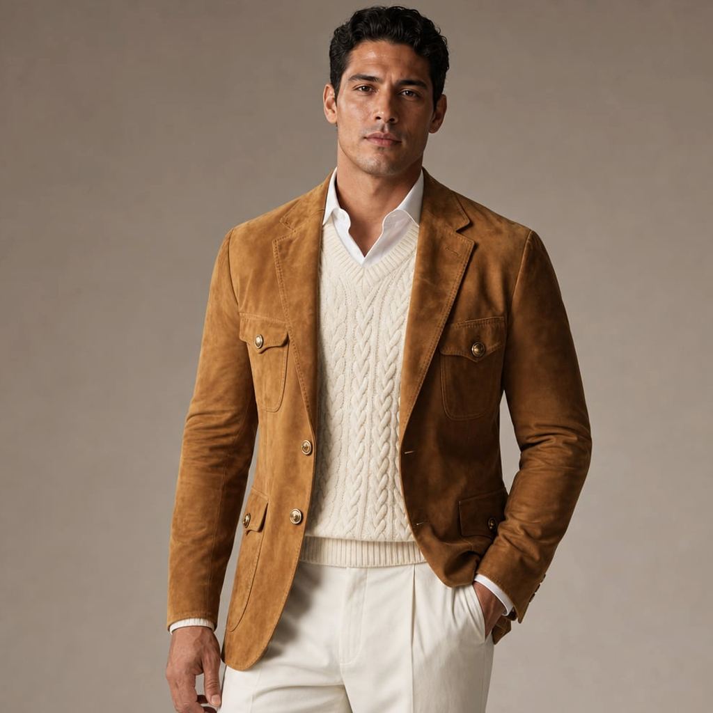 Blazer Herren Wildleder-Optik Relaxed Fit Braun – Eugen