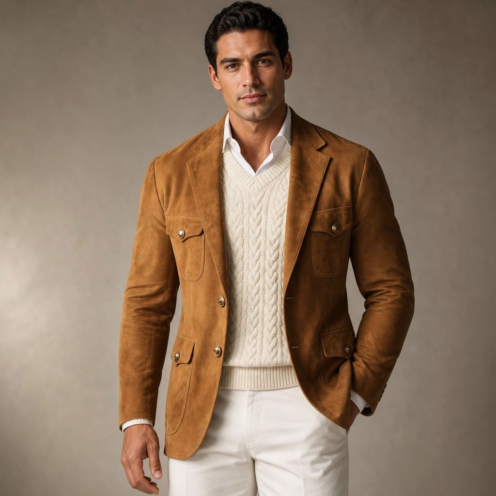 Blazer Herren Wildleder-Optik Relaxed Fit Braun – Eugen