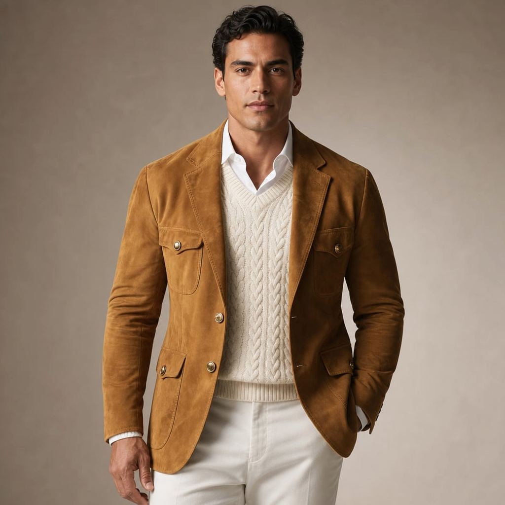 Blazer Herren Wildleder-Optik Relaxed Fit Braun – Eugen
