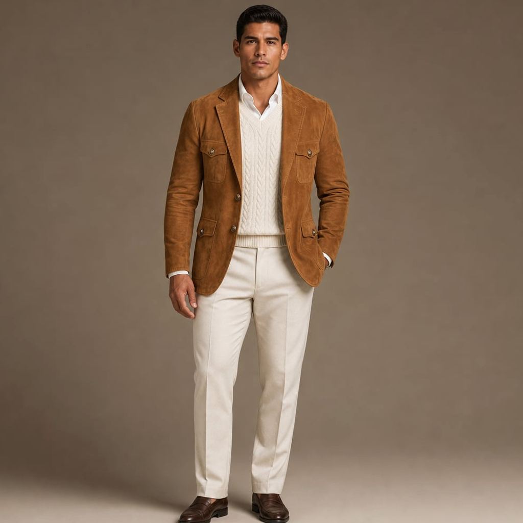 Blazer Herren Wildleder-Optik Relaxed Fit Braun – Eugen