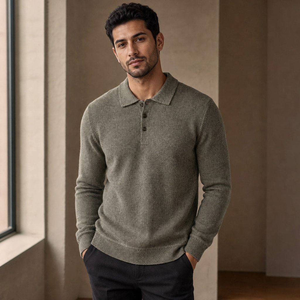 Carsten | Strickpoloshirt Langarm
