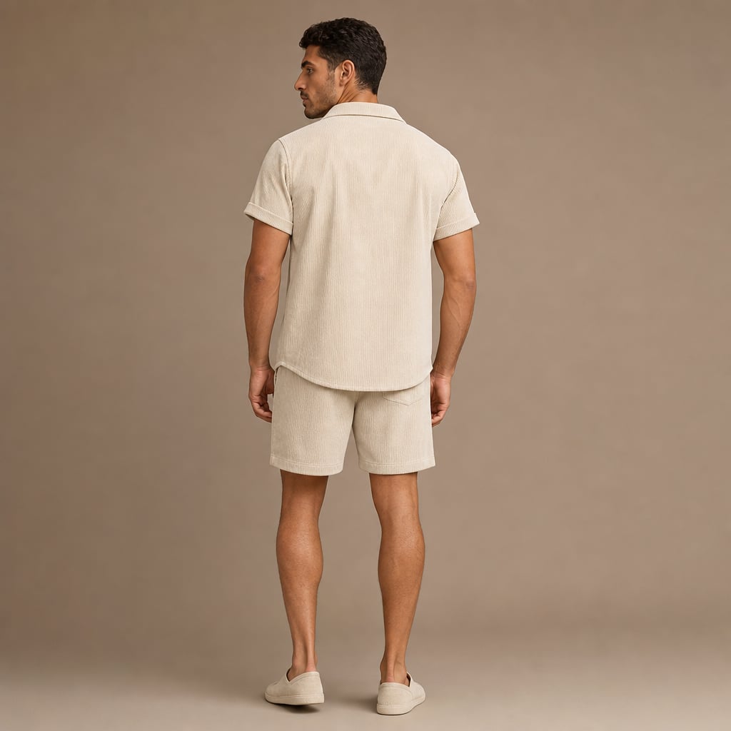 Cord-Ripp-Set Kurzarmhemd und Shorts Regular Fit – Ronval