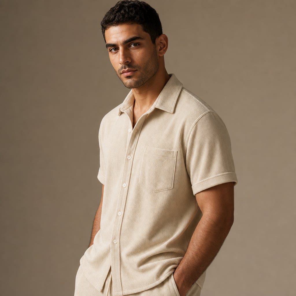 Cord-Ripp-Set Kurzarmhemd und Shorts Regular Fit – Ronval