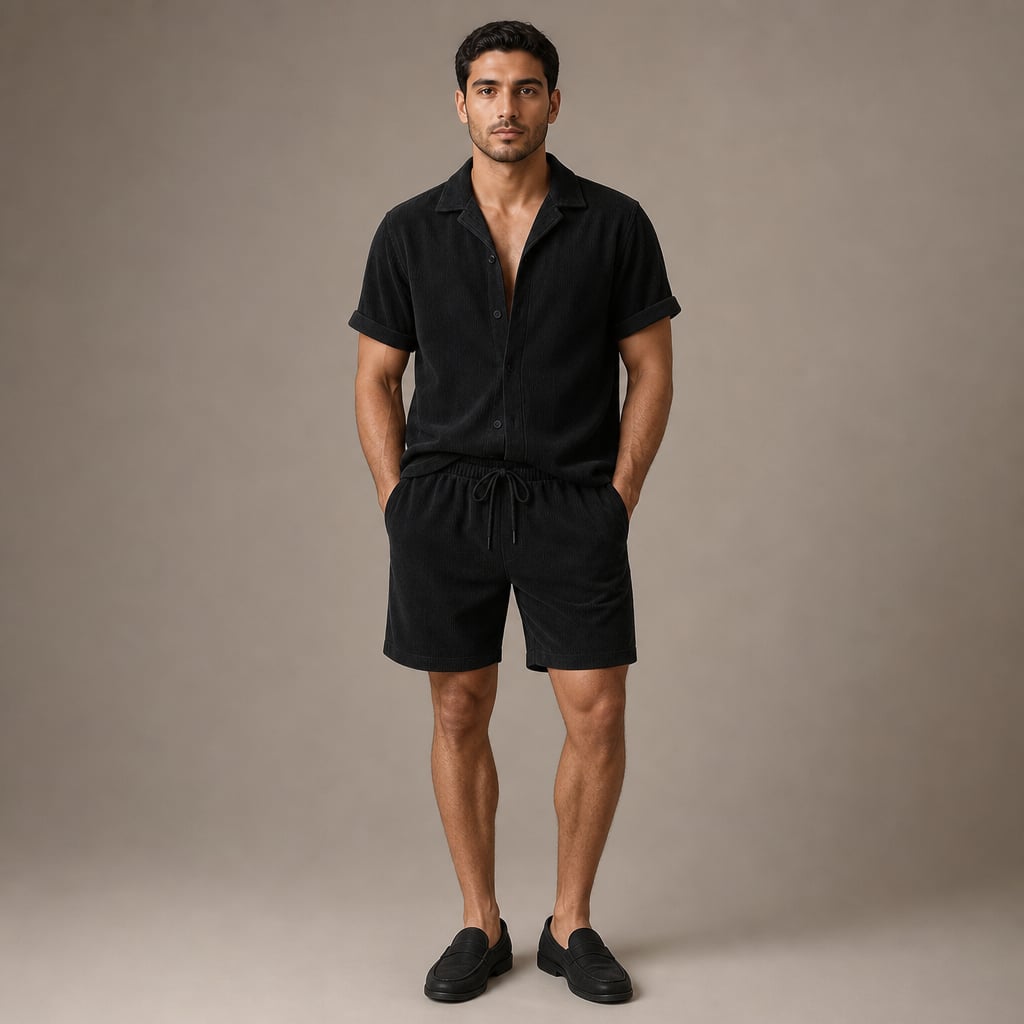 Cord-Ripp-Set Kurzarmhemd und Shorts Regular Fit – Ronval