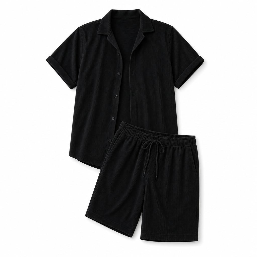 Cord-Ripp-Set Kurzarmhemd und Shorts Regular Fit – Ronval
