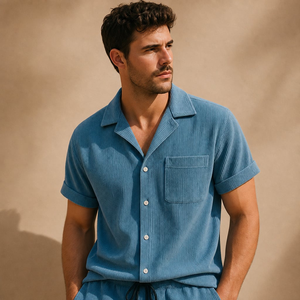 Cord-Set Kurzarm Camp-Collar Shirt und Shorts Fine-Wale – Kelso