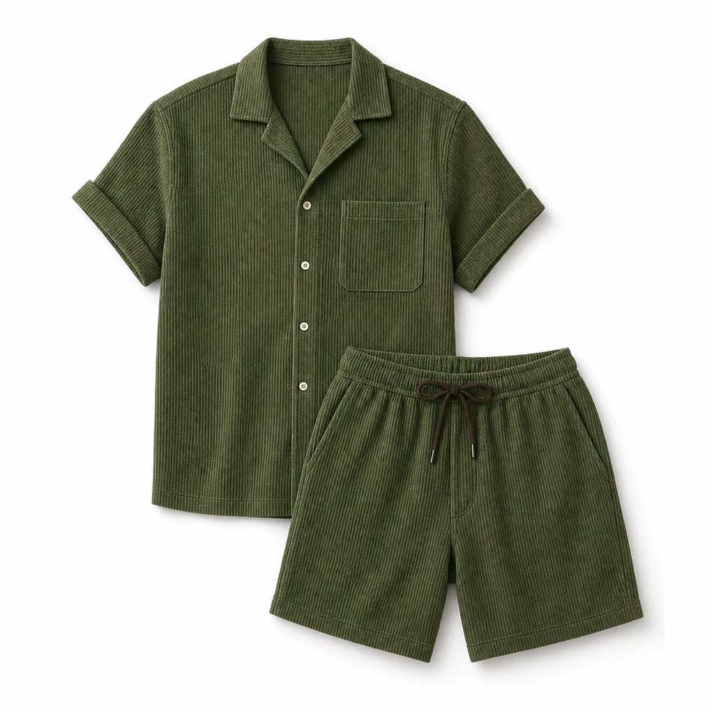 Cord-Set Kurzarm Camp-Collar Shirt und Shorts Fine-Wale – Kelso
