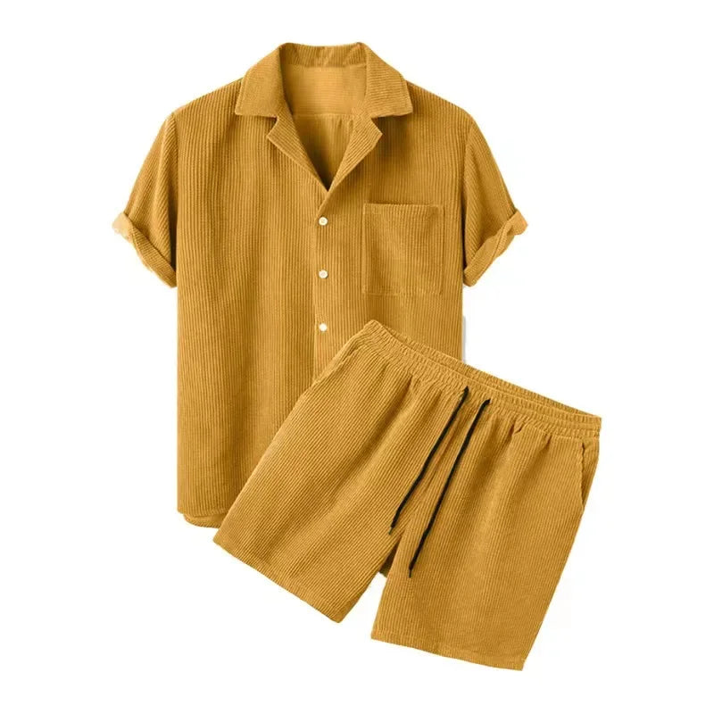 Cord-Set Kurzarm Camp-Collar Shirt und Shorts Fine-Wale – Kelso