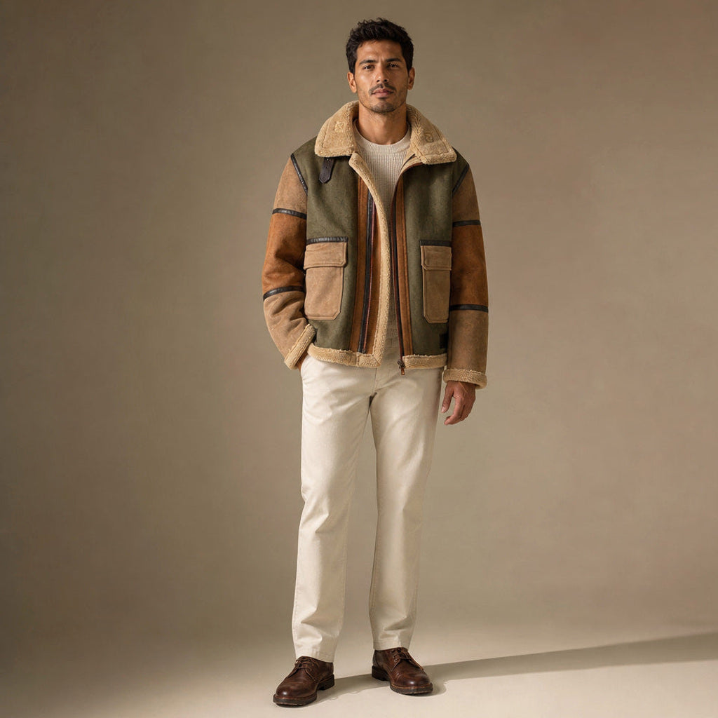 Diedmar | Fliegerjacke Wildleder Lammfellfutter