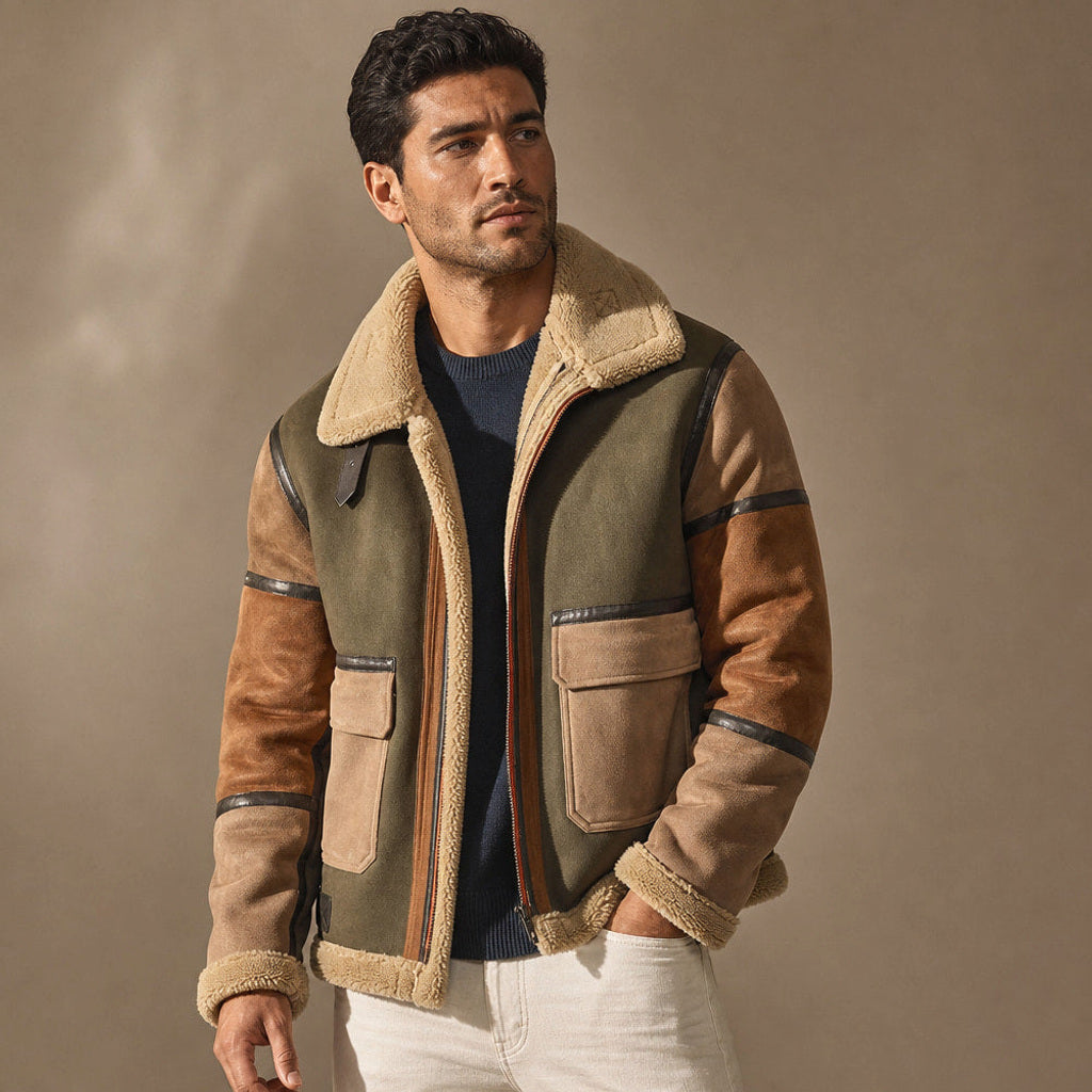 Diedmar | Fliegerjacke Wildleder Lammfellfutter