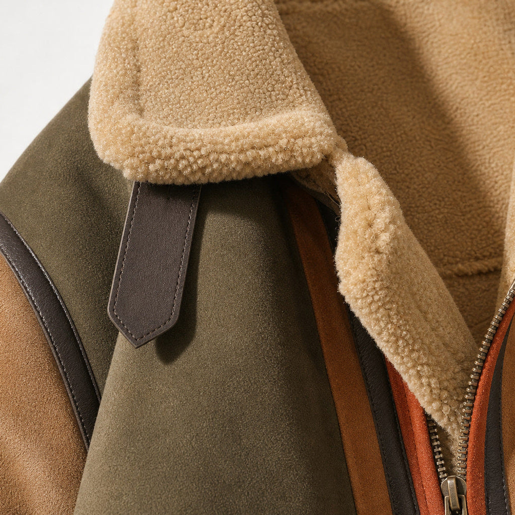 Diedmar | Fliegerjacke Wildleder Lammfellfutter