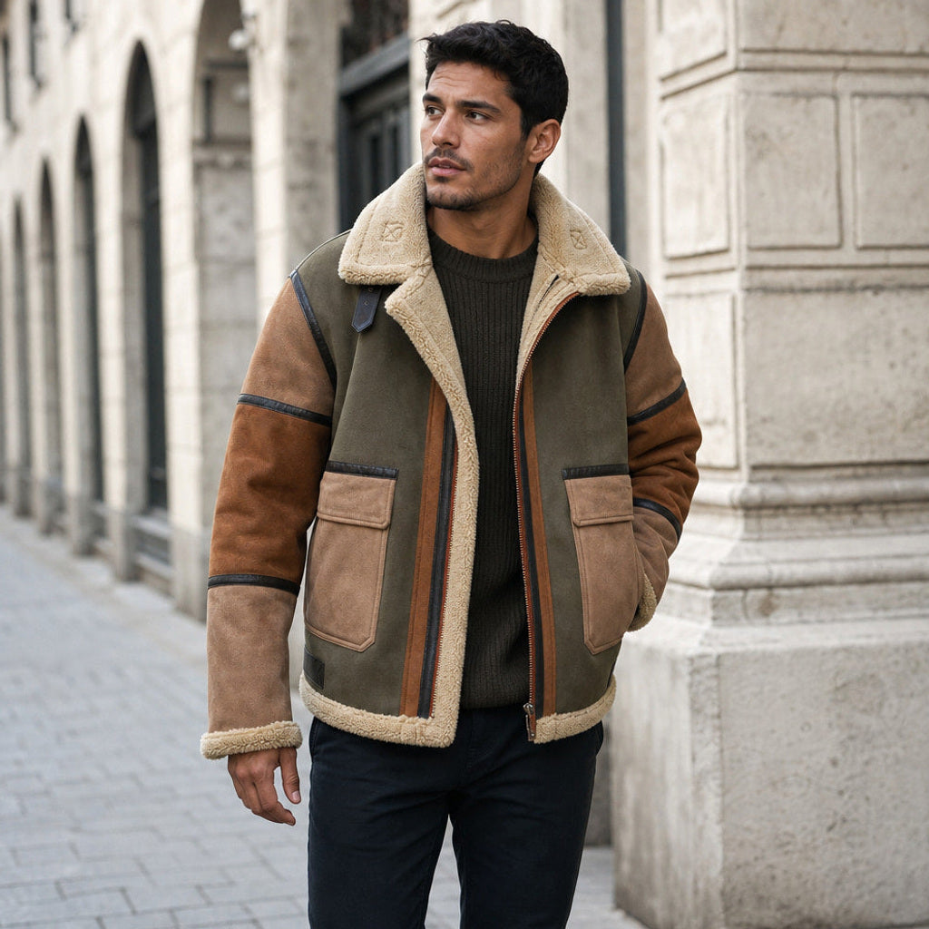 Diedmar | Fliegerjacke Wildleder Lammfellfutter