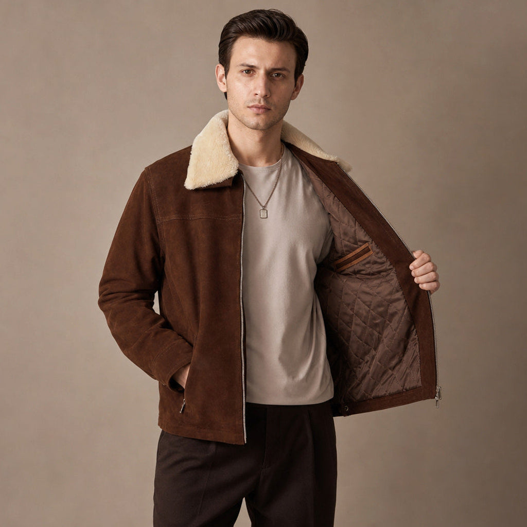 Diedrich | Lederjacke Wildleder Lammfellkragen