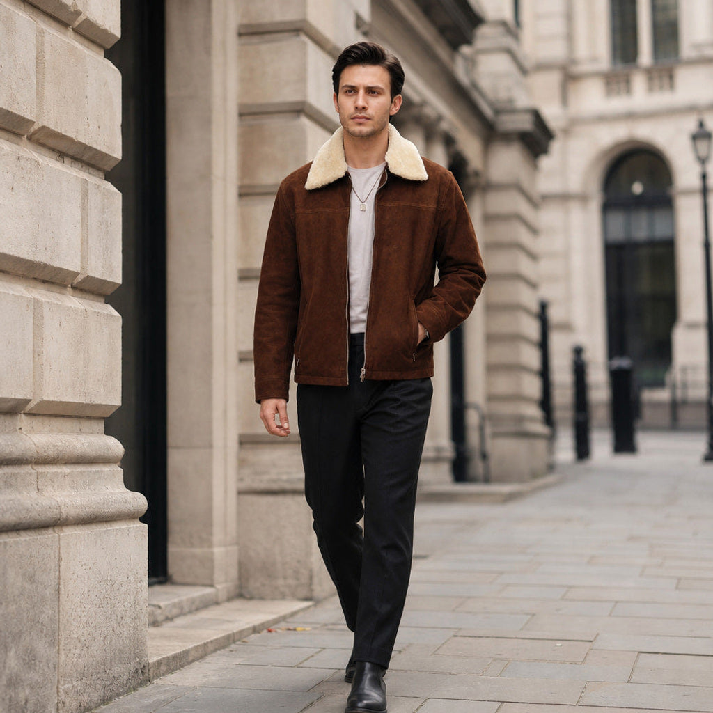 Diedrich | Lederjacke Wildleder Lammfellkragen
