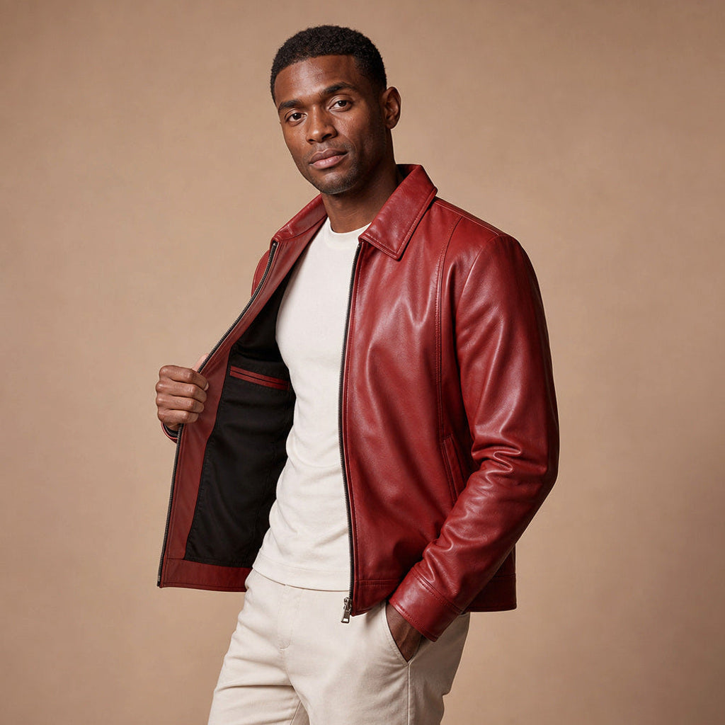 Diethard | Bikerjacke Lammleder Ziegelrot