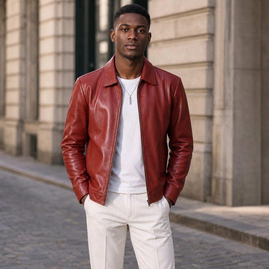 Diethard | Bikerjacke Lammleder Ziegelrot