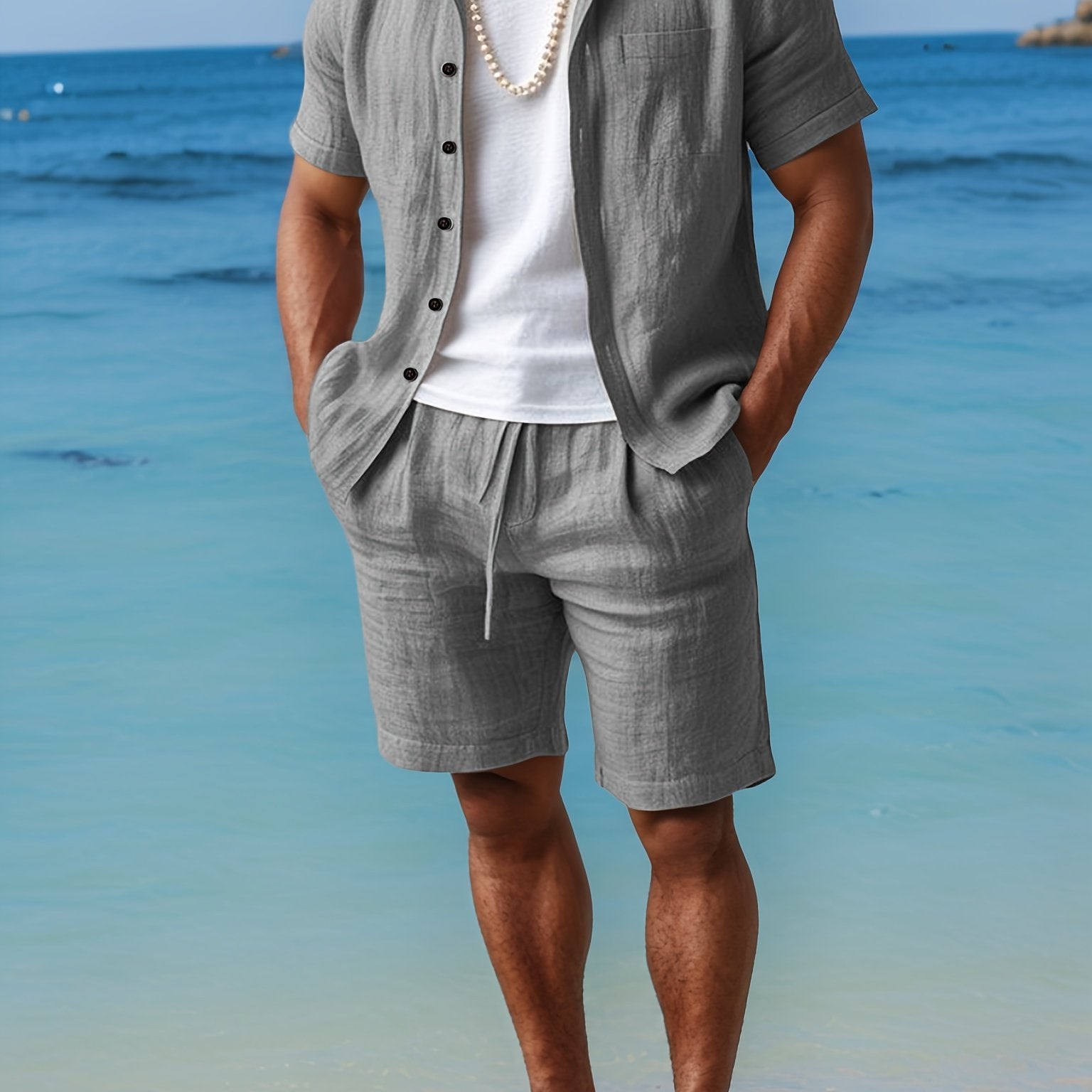 Leinenset Regular Fit Kurzarm Hemd und Shorts – Crest