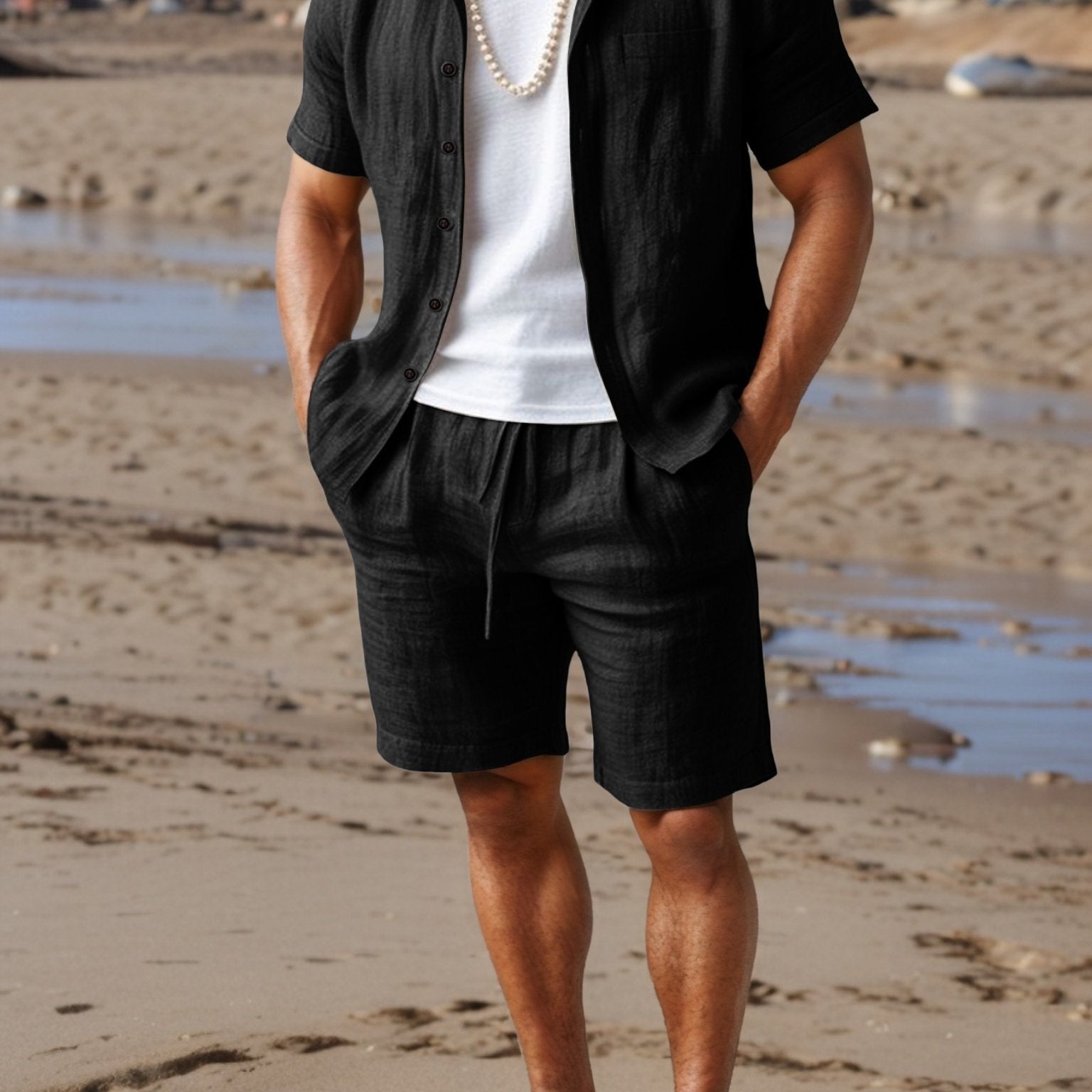 Leinenset Regular Fit Kurzarm Hemd und Shorts – Crest