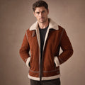 Braune Fliegerjacke aus Wildleder mit Lammfellkragen
