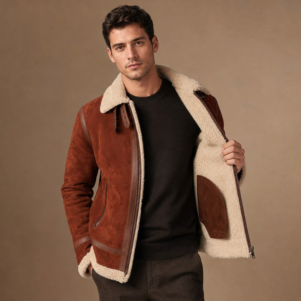 Eckhard | Fliegerjacke Wildleder Lammfellkragen