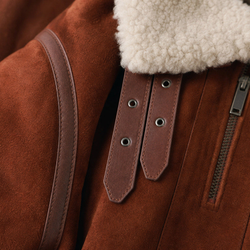 Eckhard | Fliegerjacke Wildleder Lammfellkragen