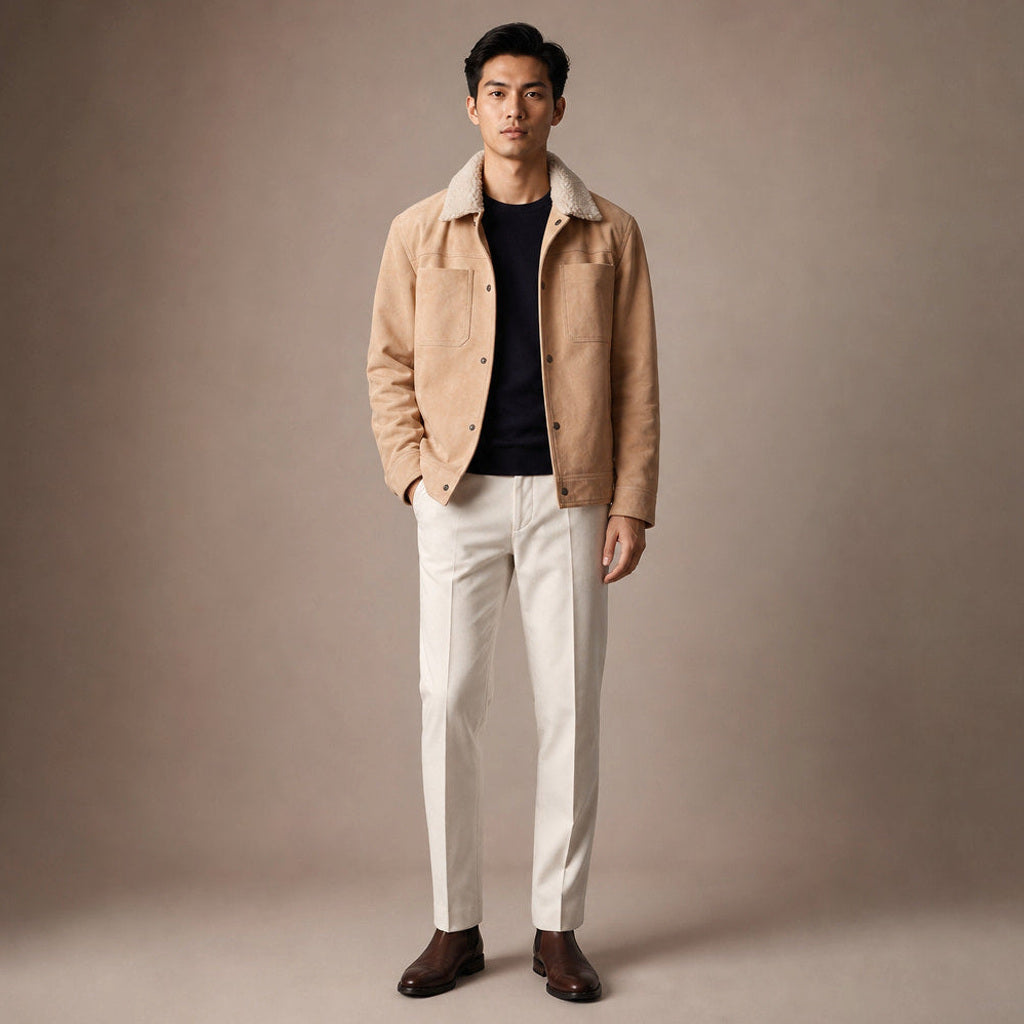 Egon | Wildlederjacke Lammfellkragen Beige
