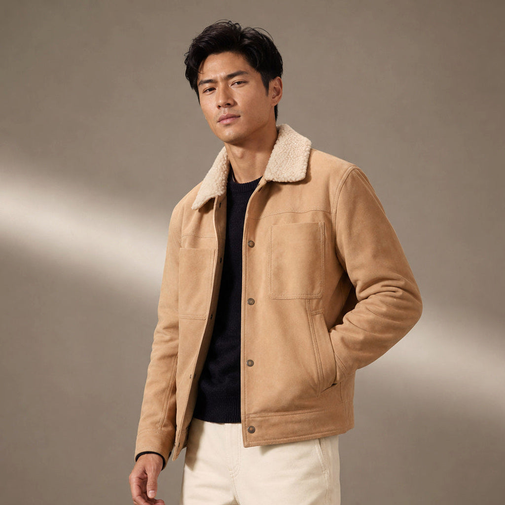 Egon | Wildlederjacke Lammfellkragen Beige
