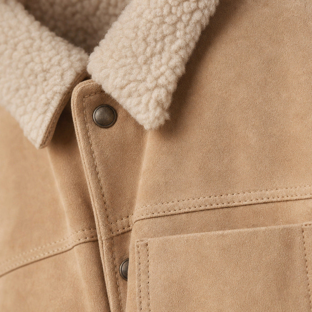 Egon | Wildlederjacke Lammfellkragen Beige