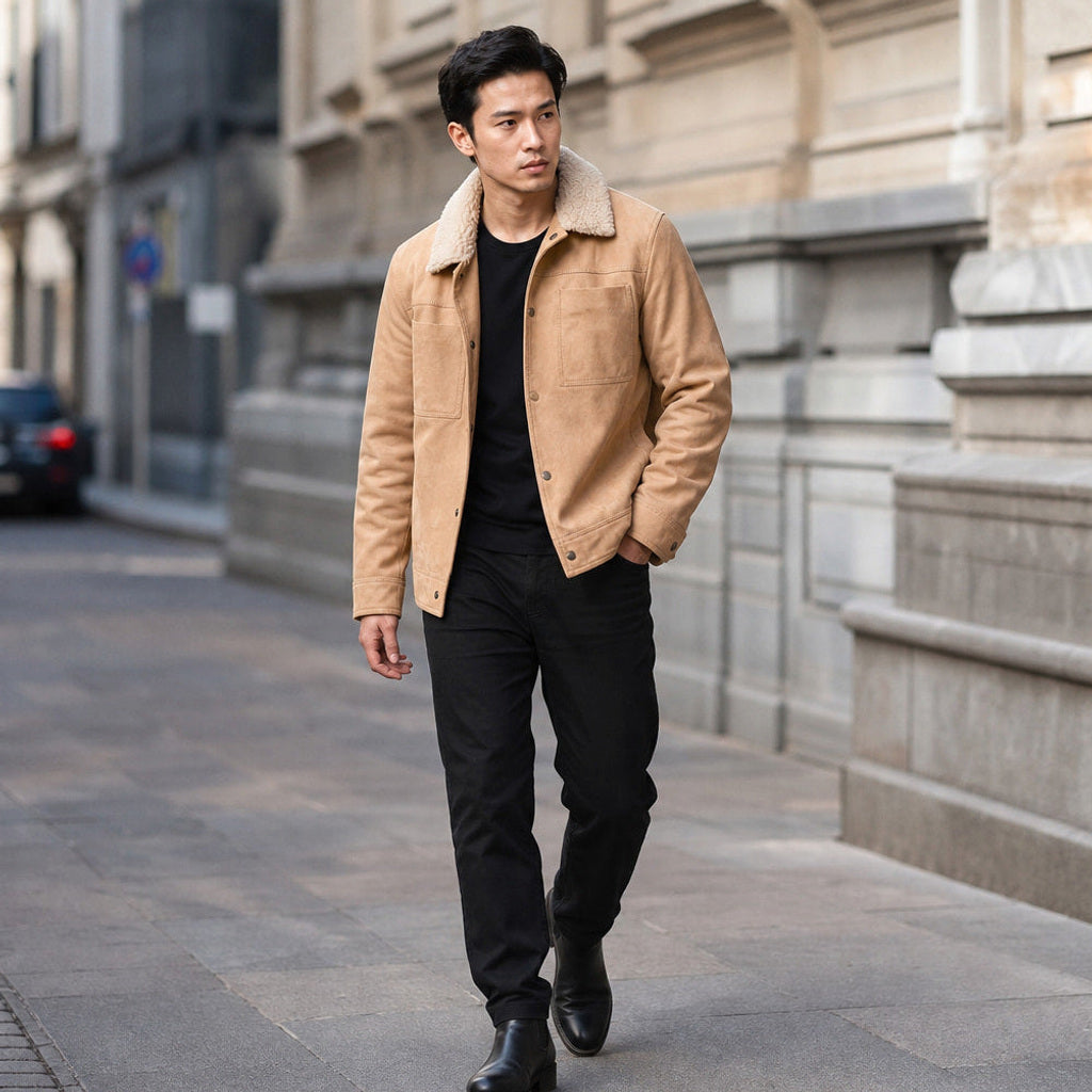 Egon | Wildlederjacke Lammfellkragen Beige