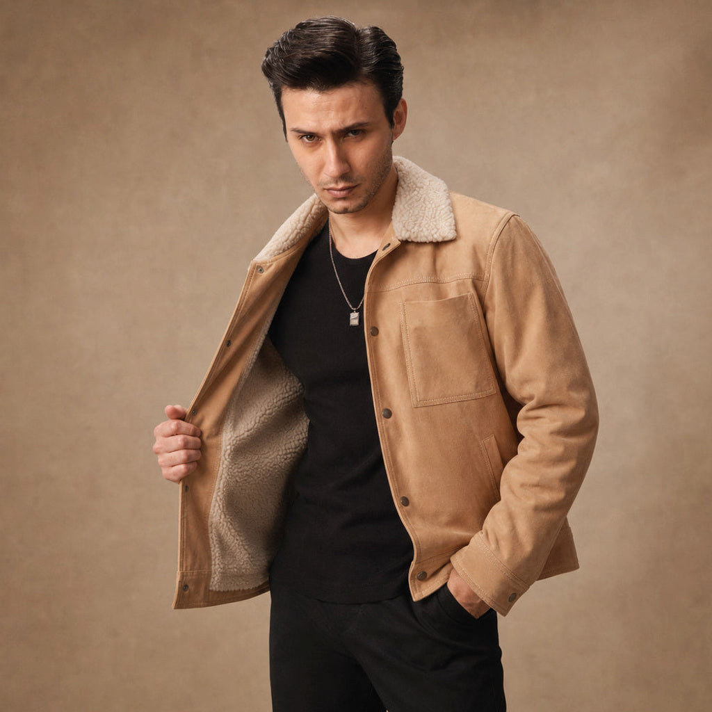 Egon | Wildlederjacke Lammfellkragen Beige